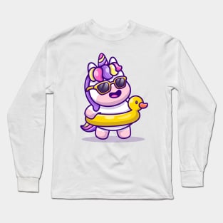 Cute Unicorn Summer With Swimming Duck Long Sleeve T-Shirt